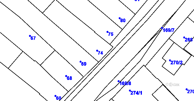 Parcela st. 74 v KÚ Vnorovy, Katastrální mapa