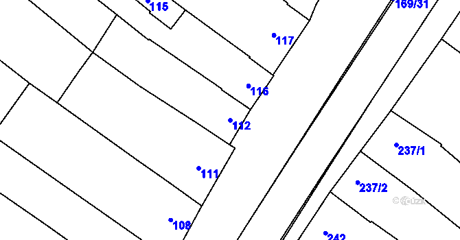 Parcela st. 112 v KÚ Vnorovy, Katastrální mapa