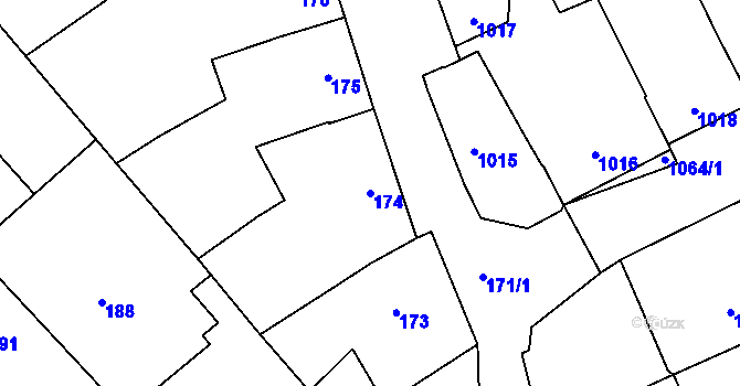 Parcela st. 174 v KÚ Vnorovy, Katastrální mapa