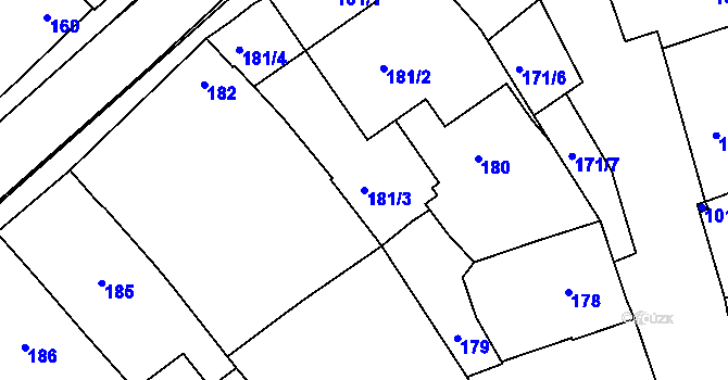 Parcela st. 181/3 v KÚ Vnorovy, Katastrální mapa