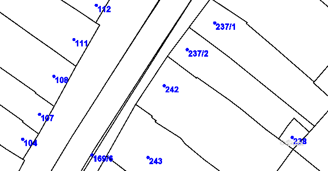 Parcela st. 242 v KÚ Vnorovy, Katastrální mapa