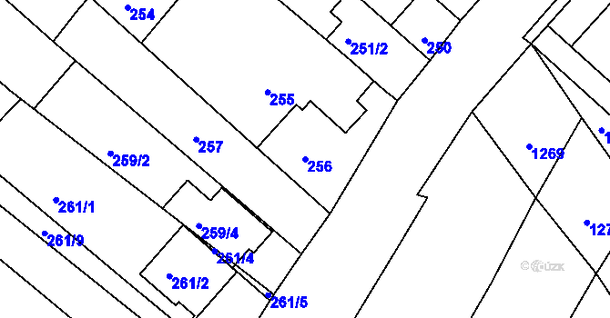Parcela st. 256 v KÚ Vnorovy, Katastrální mapa