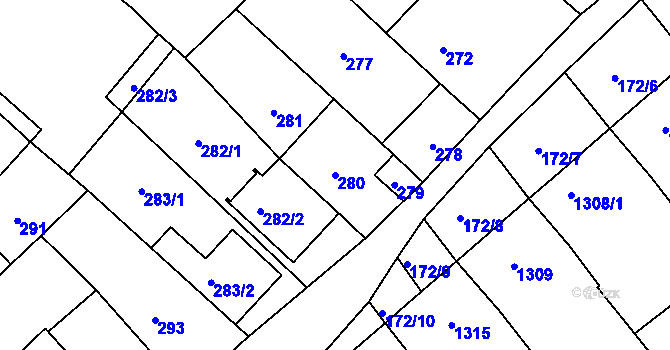 Parcela st. 280 v KÚ Vnorovy, Katastrální mapa