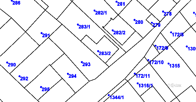Parcela st. 283/2 v KÚ Vnorovy, Katastrální mapa