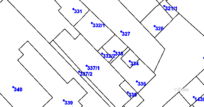 Parcela st. 332/2 v KÚ Vnorovy, Katastrální mapa