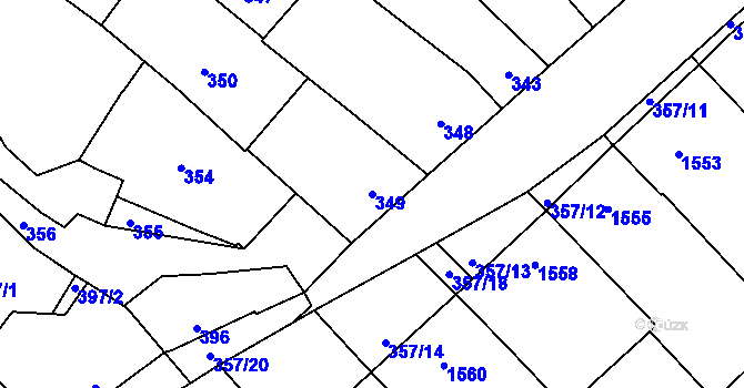 Parcela st. 349 v KÚ Vnorovy, Katastrální mapa