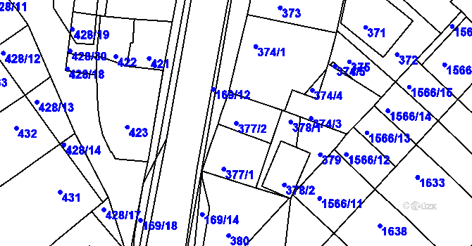 Parcela st. 377/2 v KÚ Vnorovy, Katastrální mapa