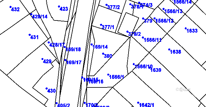 Parcela st. 380 v KÚ Vnorovy, Katastrální mapa