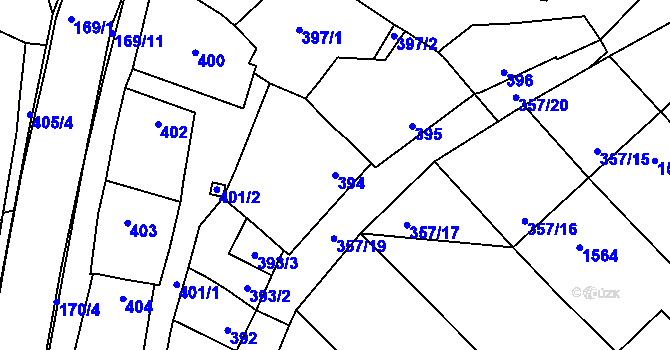 Parcela st. 394 v KÚ Vnorovy, Katastrální mapa