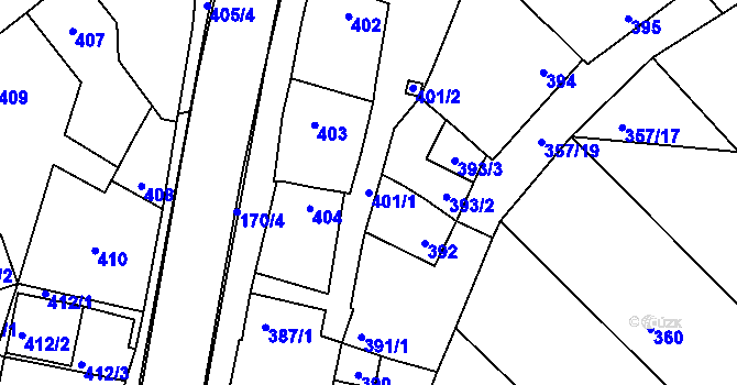 Parcela st. 401/1 v KÚ Vnorovy, Katastrální mapa