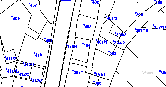 Parcela st. 404 v KÚ Vnorovy, Katastrální mapa