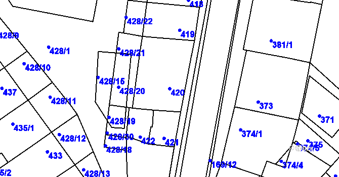 Parcela st. 420 v KÚ Vnorovy, Katastrální mapa