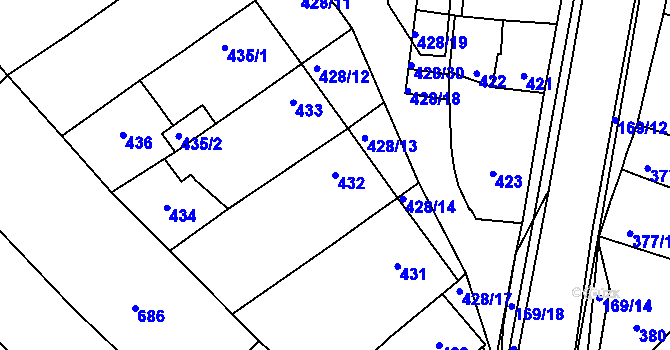 Parcela st. 432 v KÚ Vnorovy, Katastrální mapa