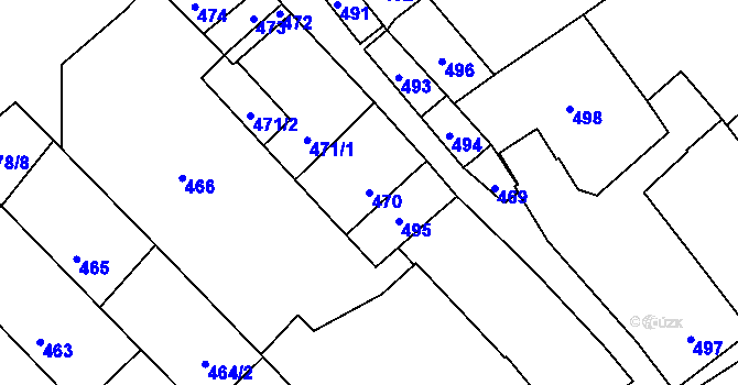 Parcela st. 470 v KÚ Vnorovy, Katastrální mapa