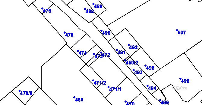 Parcela st. 472 v KÚ Vnorovy, Katastrální mapa