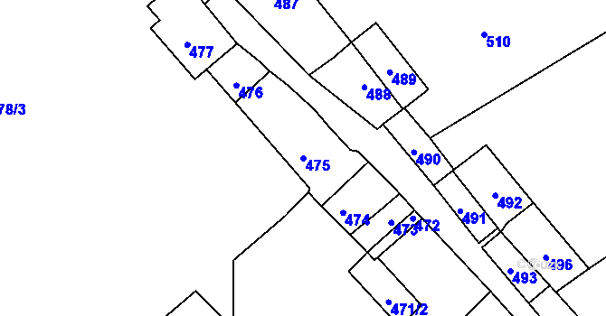 Parcela st. 475 v KÚ Vnorovy, Katastrální mapa