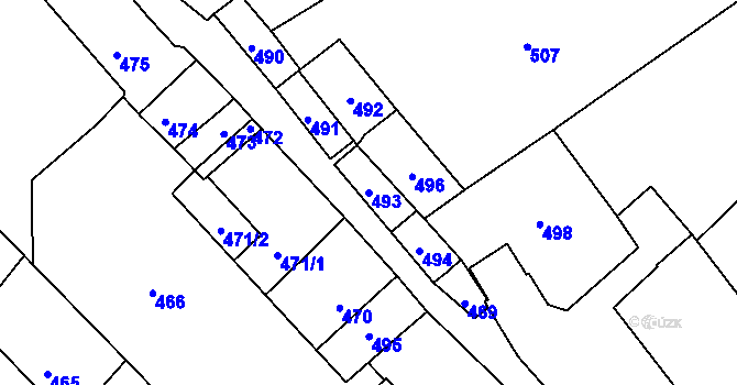 Parcela st. 493 v KÚ Vnorovy, Katastrální mapa