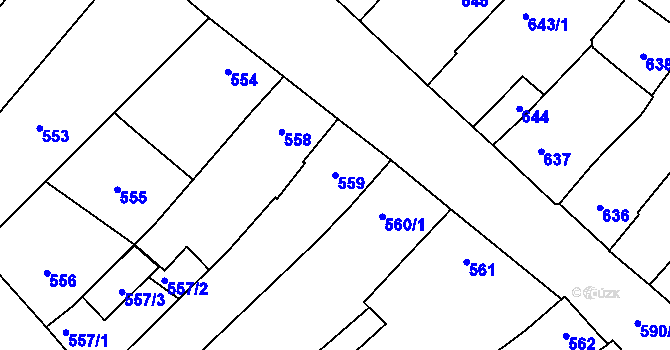 Parcela st. 559 v KÚ Vnorovy, Katastrální mapa