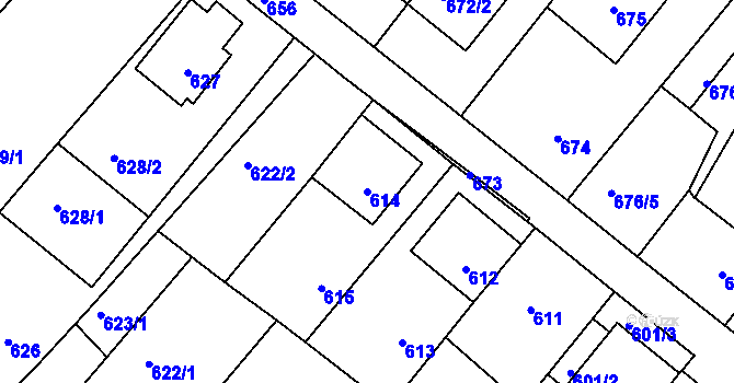 Parcela st. 614 v KÚ Vnorovy, Katastrální mapa