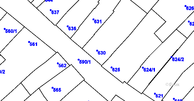Parcela st. 630 v KÚ Vnorovy, Katastrální mapa