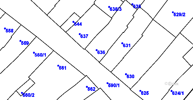Parcela st. 636 v KÚ Vnorovy, Katastrální mapa