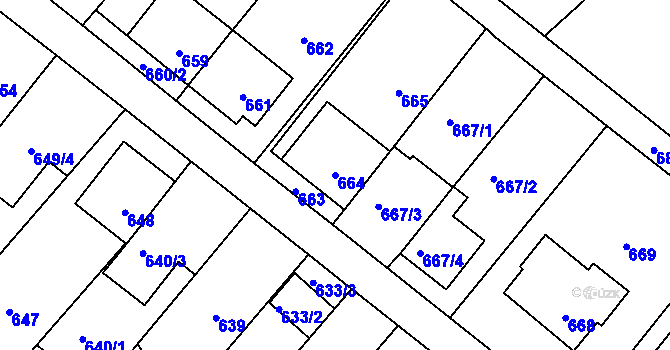 Parcela st. 664 v KÚ Vnorovy, Katastrální mapa