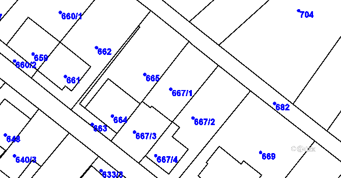 Parcela st. 667/1 v KÚ Vnorovy, Katastrální mapa