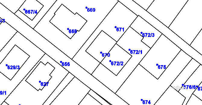 Parcela st. 670 v KÚ Vnorovy, Katastrální mapa