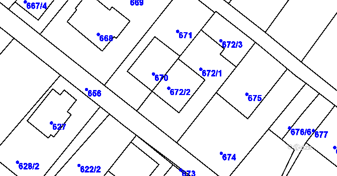 Parcela st. 672/2 v KÚ Vnorovy, Katastrální mapa