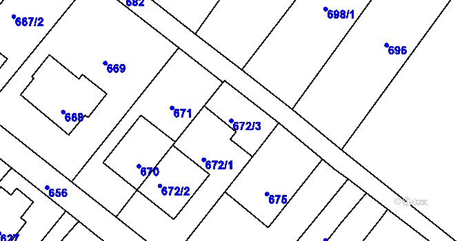 Parcela st. 672/3 v KÚ Vnorovy, Katastrální mapa