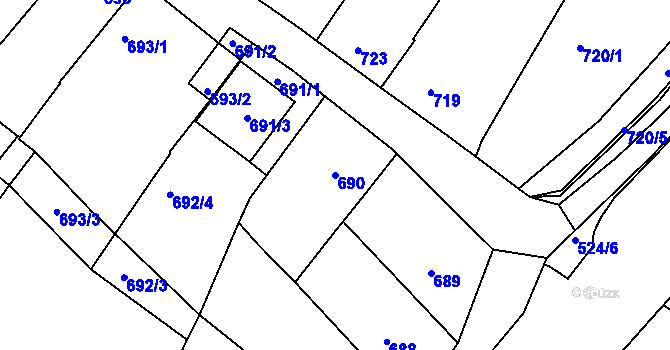 Parcela st. 690 v KÚ Vnorovy, Katastrální mapa