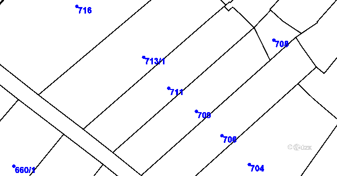 Parcela st. 711 v KÚ Vnorovy, Katastrální mapa
