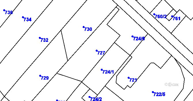 Parcela st. 727 v KÚ Vnorovy, Katastrální mapa