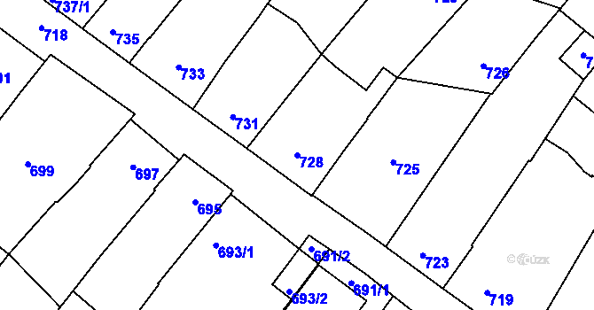 Parcela st. 728 v KÚ Vnorovy, Katastrální mapa