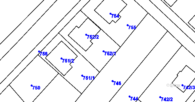 Parcela st. 752 v KÚ Vnorovy, Katastrální mapa