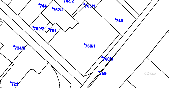 Parcela st. 760/1 v KÚ Vnorovy, Katastrální mapa