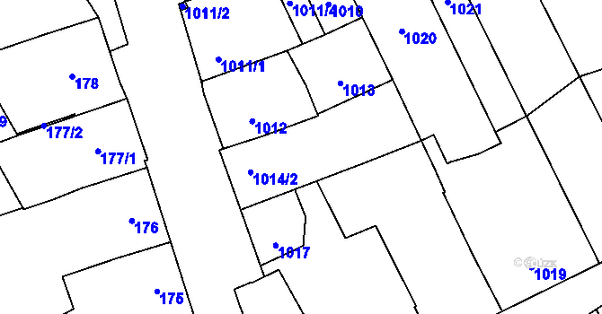 Parcela st. 1014 v KÚ Vnorovy, Katastrální mapa