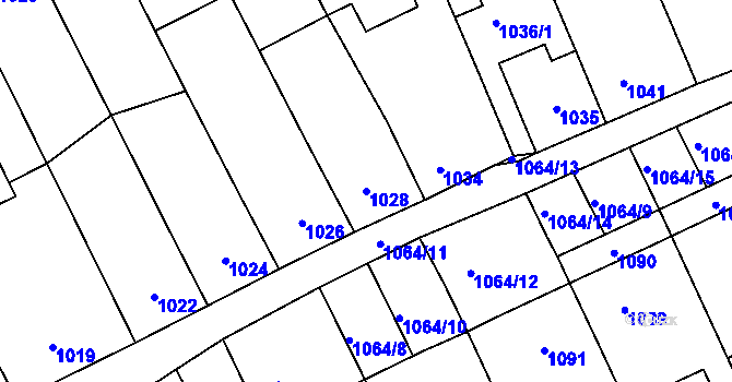 Parcela st. 1028 v KÚ Vnorovy, Katastrální mapa