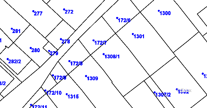 Parcela st. 1308/1 v KÚ Vnorovy, Katastrální mapa