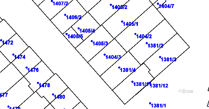 Parcela st. 1404/3 v KÚ Vnorovy, Katastrální mapa