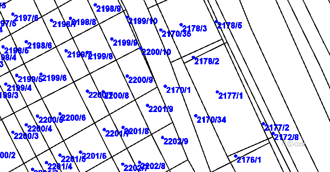Parcela st. 2170/1 v KÚ Vnorovy, Katastrální mapa