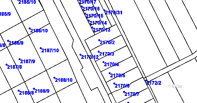 Parcela st. 2170/3 v KÚ Vnorovy, Katastrální mapa