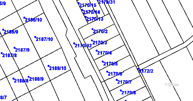 Parcela st. 2170/4 v KÚ Vnorovy, Katastrální mapa