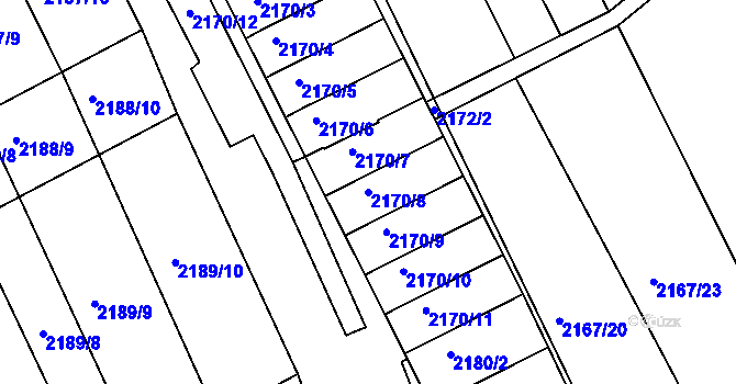 Parcela st. 2170/8 v KÚ Vnorovy, Katastrální mapa