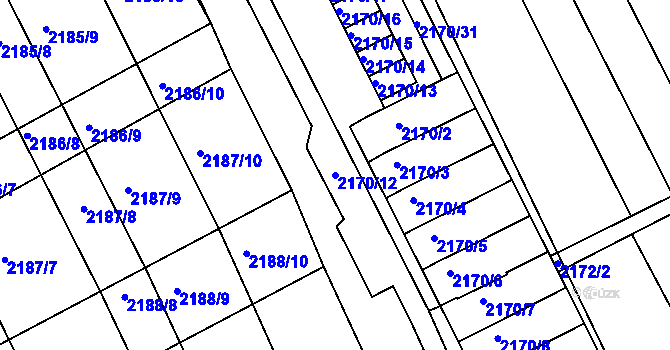 Parcela st. 2170/12 v KÚ Vnorovy, Katastrální mapa