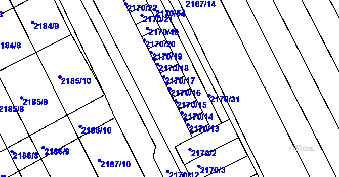 Parcela st. 2170/16 v KÚ Vnorovy, Katastrální mapa