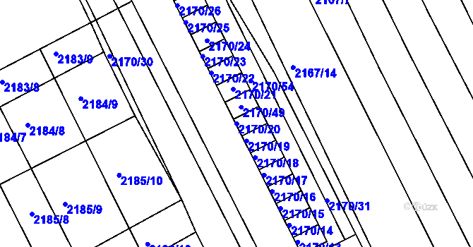 Parcela st. 2170/20 v KÚ Vnorovy, Katastrální mapa