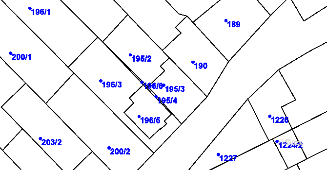 Parcela st. 195/3 v KÚ Vnorovy, Katastrální mapa