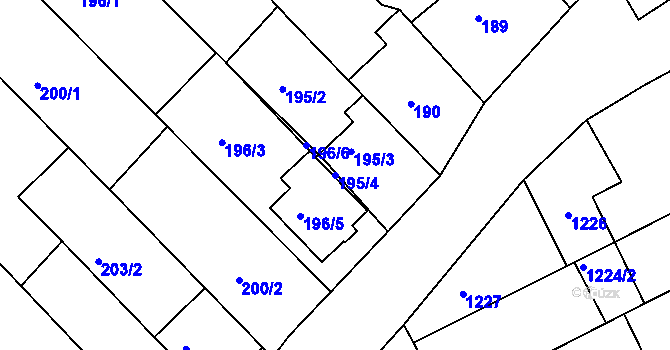 Parcela st. 195/4 v KÚ Vnorovy, Katastrální mapa