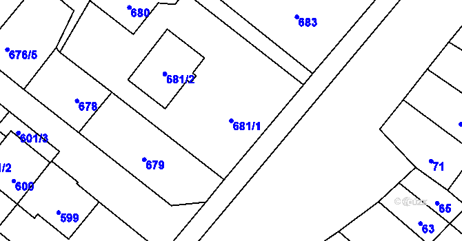 Parcela st. 681/1 v KÚ Vnorovy, Katastrální mapa